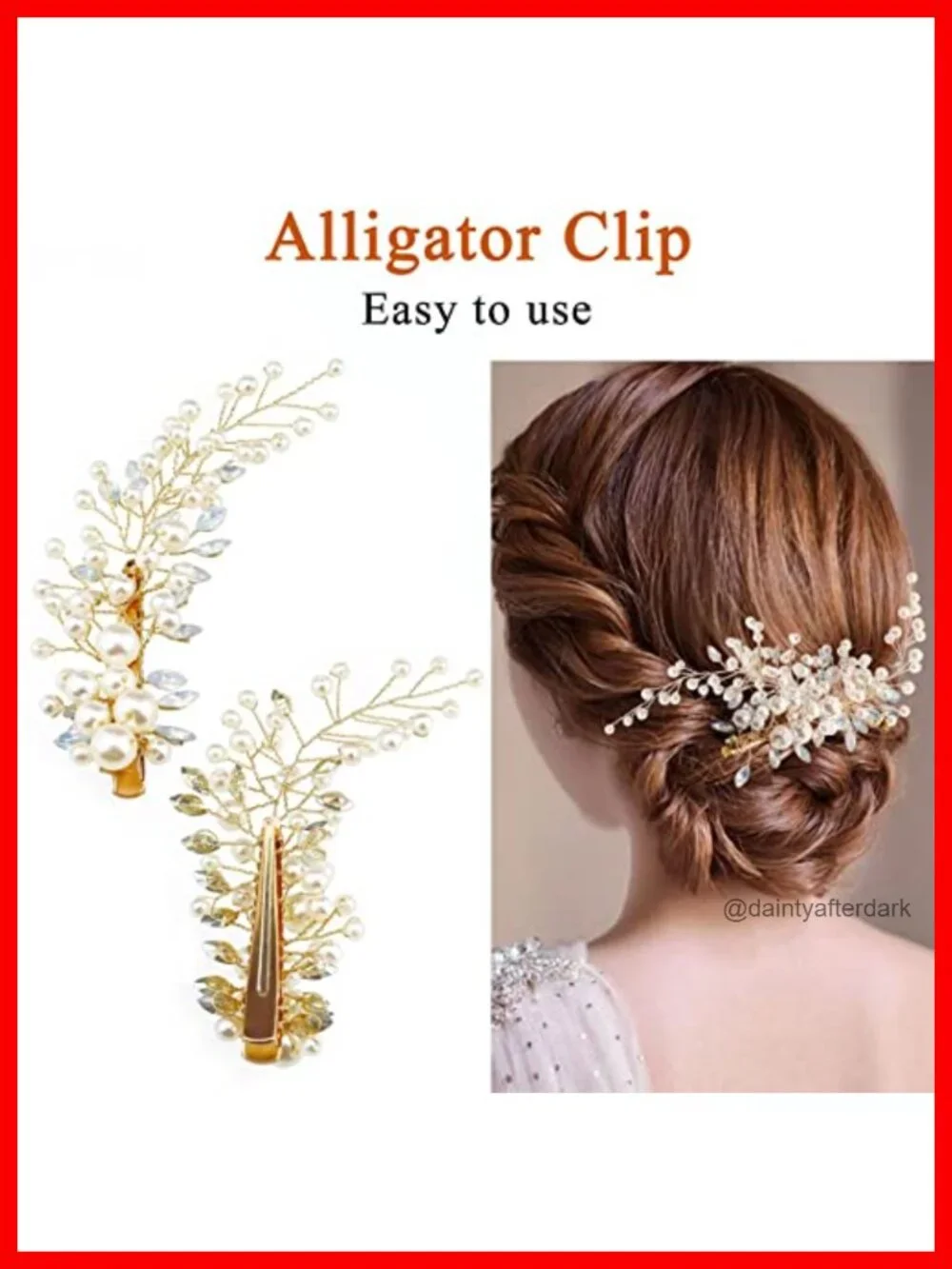 Pearl Rhinestone Alligator Hair Clips, Set of 2, Gold, Bendable Wedding Hair